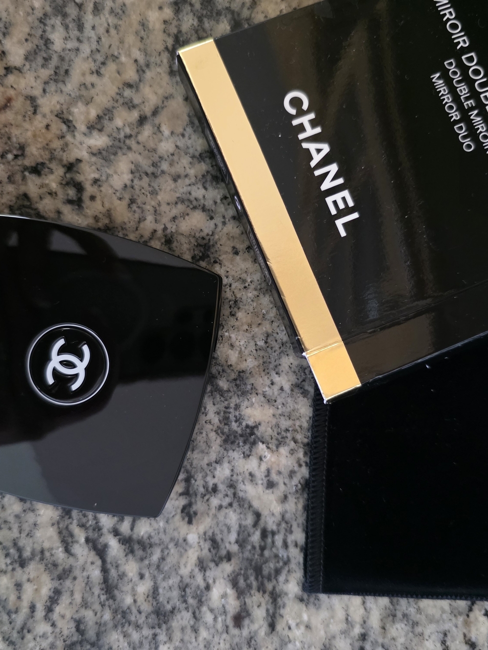 Chanel Black Compact Mirror Duo with Gold Accents